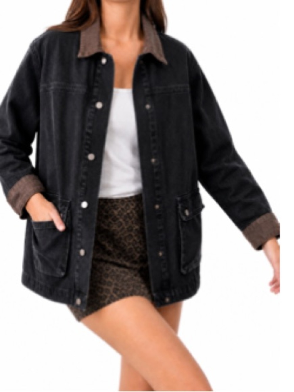 EMMIOL Women's Sz M Oversized Black Denim Jacket